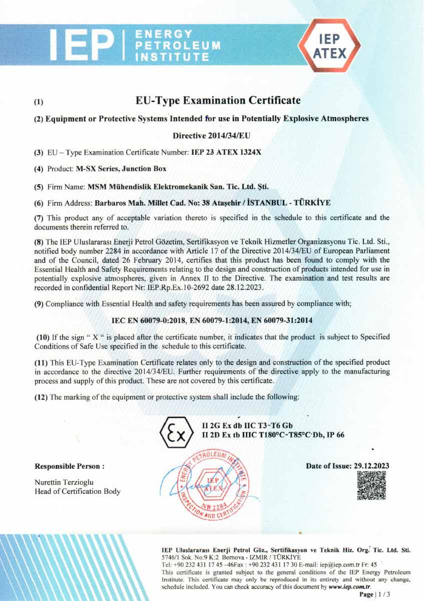 Kalite Sertifikaları » MSM Ex-Proof